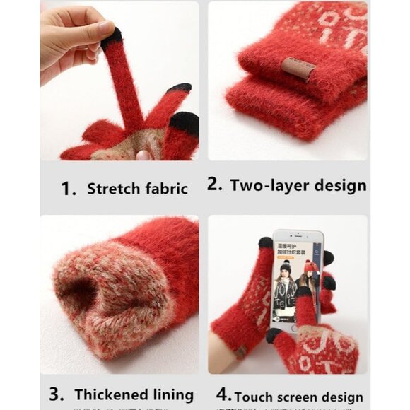 Women's Wine Red Winter Warm Skull Caps Knit Gloves Beanie Neck Scarves 3 Set - Picture 4 of 6